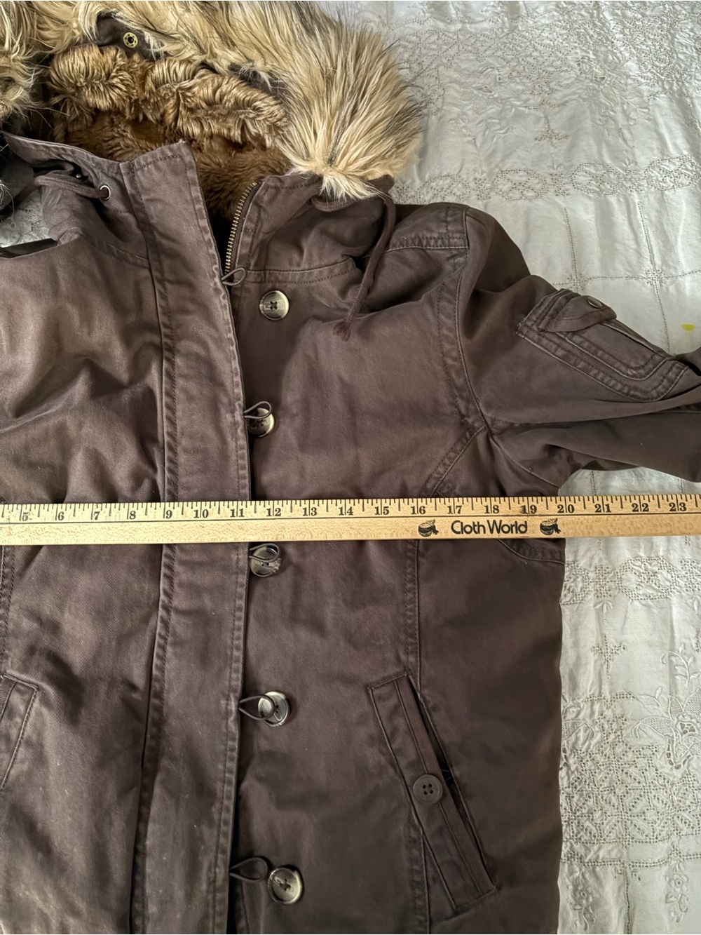 Y2K Brown Faux-Fur Lined Hooded Jacket Old Navy Large fits smaller - Picture 15 of 16